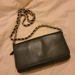 Nordstrom Black Leather Wallet on a Chain Crossbody